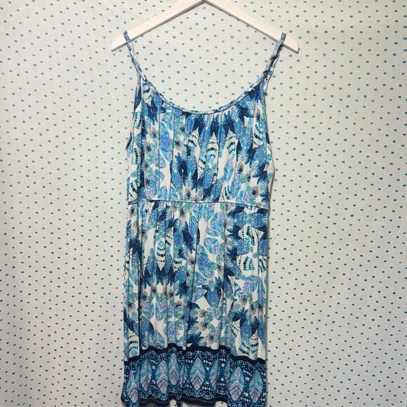 Style & Co Plus Size Women's Blue & White Tropical Print Sleeveless Dress - Picture 1 of 4